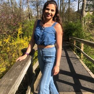 Free People flare leg high waisted jeans.